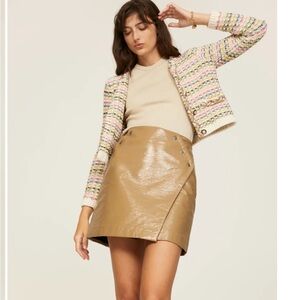BA&SH Misty Brown Faux Leather Mini Skirt with pockets RTR $280 retail